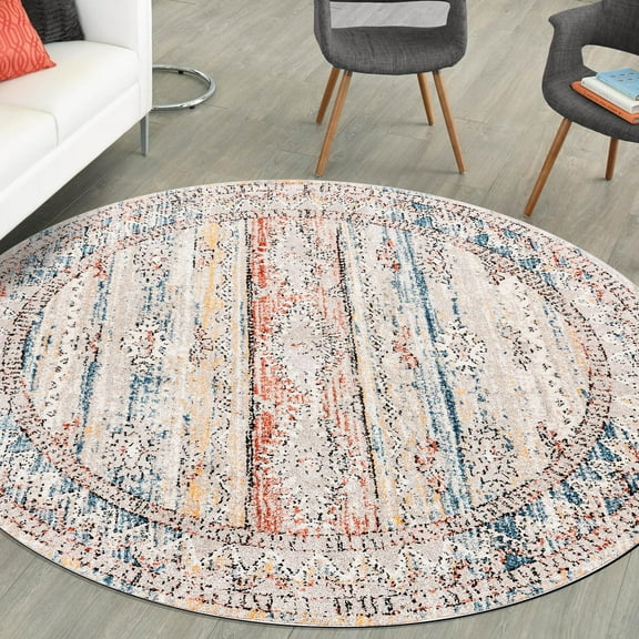 Unique Loom Aramis Collection Area Rug - Tal (3' 3" Round Multi/Beige)