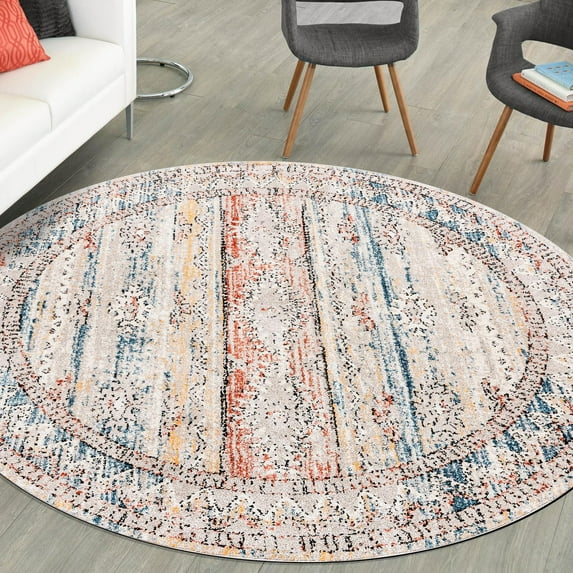 Unique Loom Aramis Collection Area Rug - Tal (7' Round Multi/Beige)