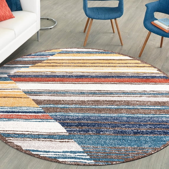 Unique Loom Aramis Collection Area Rug - Zoe (5' 3" Round Multi/Brown)