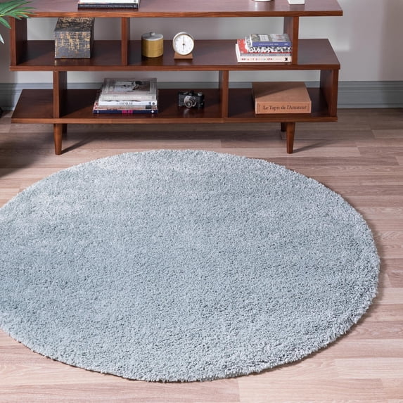 Unique Loom Soft Solid Shag Collection Area Rug - Aras (6' 1" Round Sage Green)