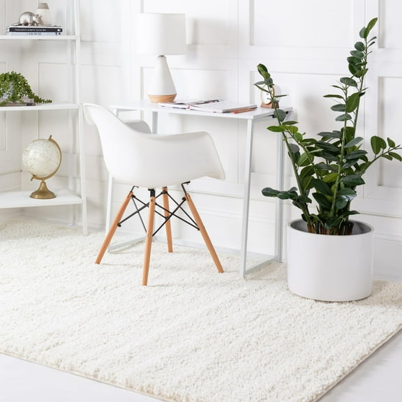 Unique Loom Soft Solid Shag Collection Area Rug - Aras (2' x 2' 11" Rectangle White)