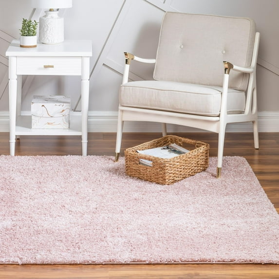 Unique Loom Soft Solid Shag Collection Area Rug - Aras (4' 1" Square Pink)