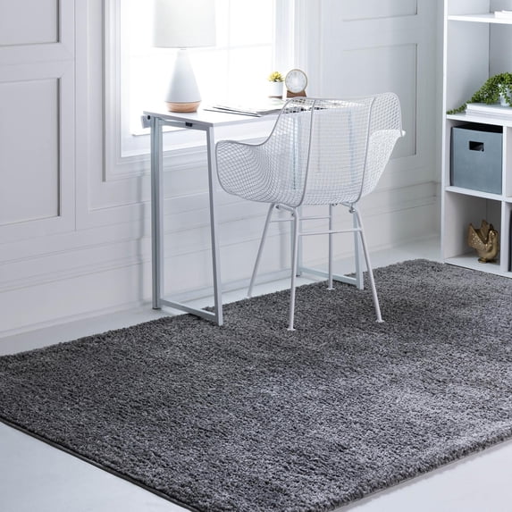 Unique Loom Soft Solid Shag Collection Area Rug - Aras (9' 10" x 13' 1" Rectangle Pebble Gray)