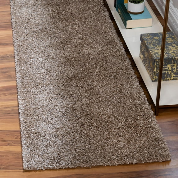 Unique Loom Soft Solid Shag Collection Area Rug - Aras (2' 7" x 13' 1" Runner Khaki)