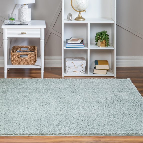 Unique Loom Soft Solid Shag Collection Area Rug - Aras (8' Square Sage Green)