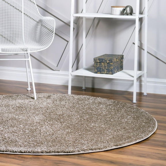 Unique Loom Soft Solid Shag Collection Area Rug - Aras (5' 1" Round Khaki)