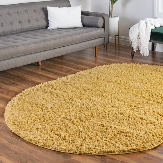 Unique Loom Everyday Shag Collection Area Rug - Solid (5' x 8' Oval Yellow)