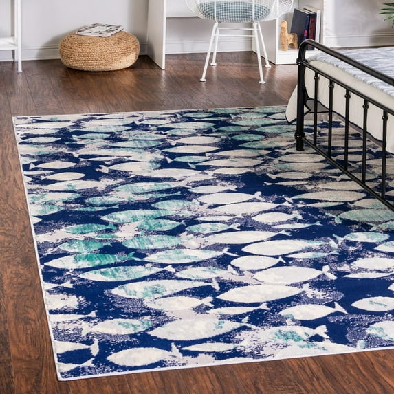 Unique Loom Ariel Collection Area Rug - Fish (9' x 12' Rectangle Blue/Gray)