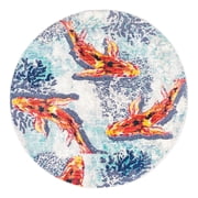 Unique Loom Ariel Collection Area Rug - Gold fish 4 Round Multi/Ivory