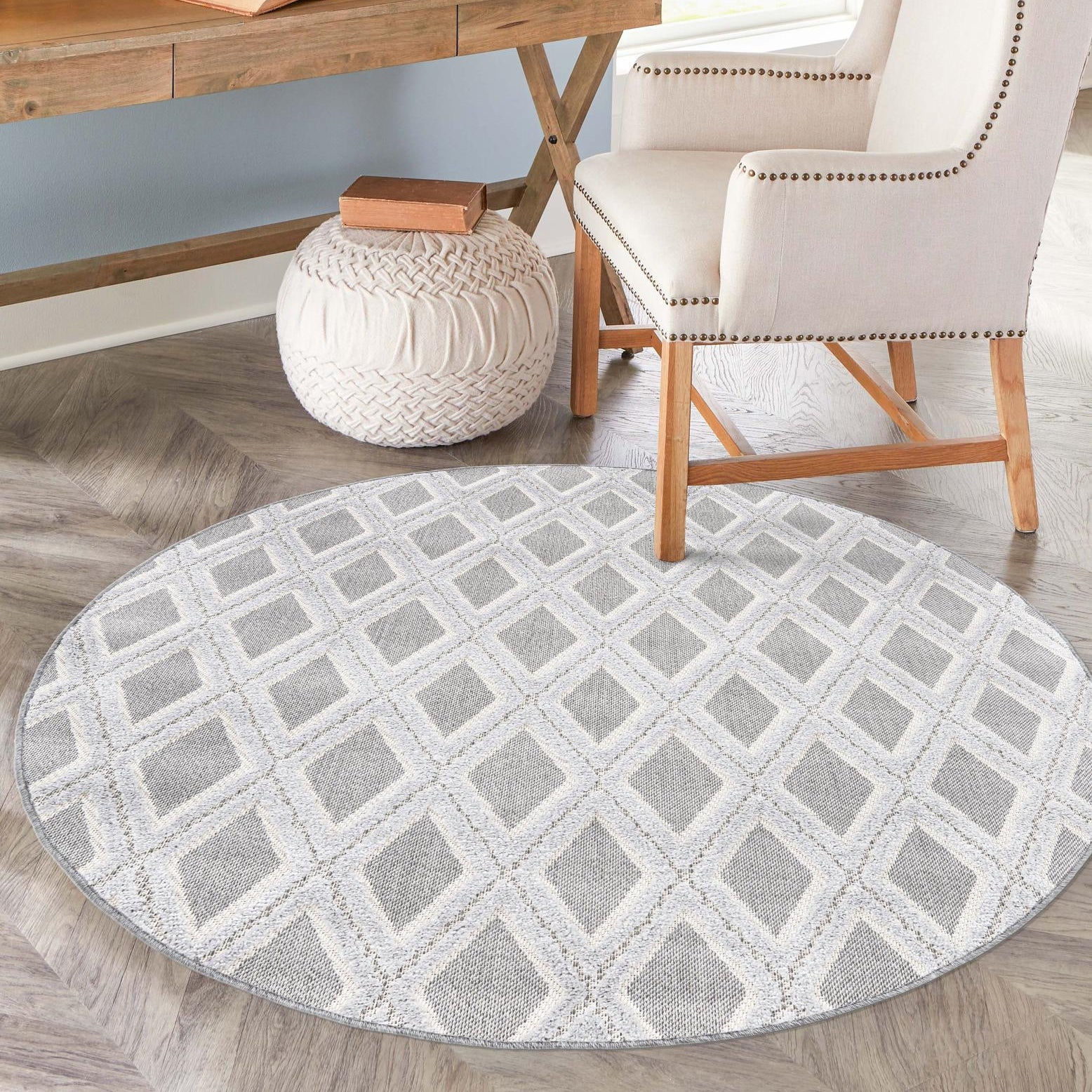 Unique Loom Arlo Collection Area Rug - Derek (7' Round Charcoal/Ivory ...