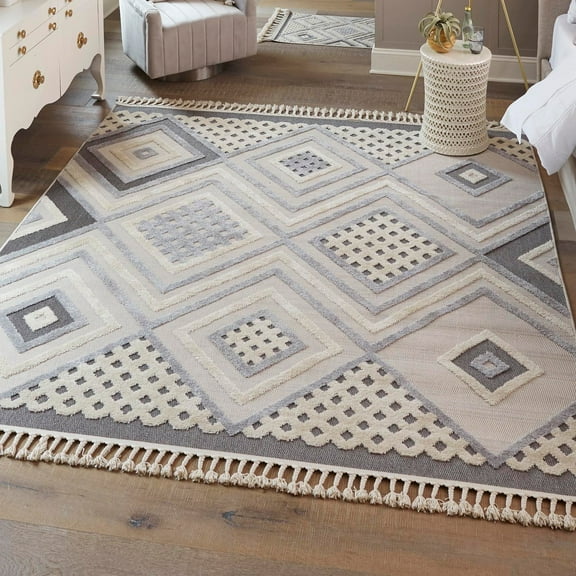 Unique Loom Arlo Collection Area Rug - Hannah (9' 10" Square Sandy Beige/Gray)
