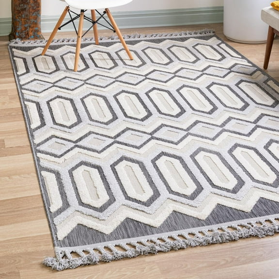 Unique Loom Arlo Collection Area Rug - JJ (5' 3" x 8' Rectangle Charcoal/Ivory)