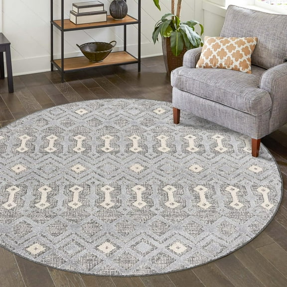 Unique Loom Arlo Collection Area Rug - Lenny (3' 3" Round Gray/Ivory)
