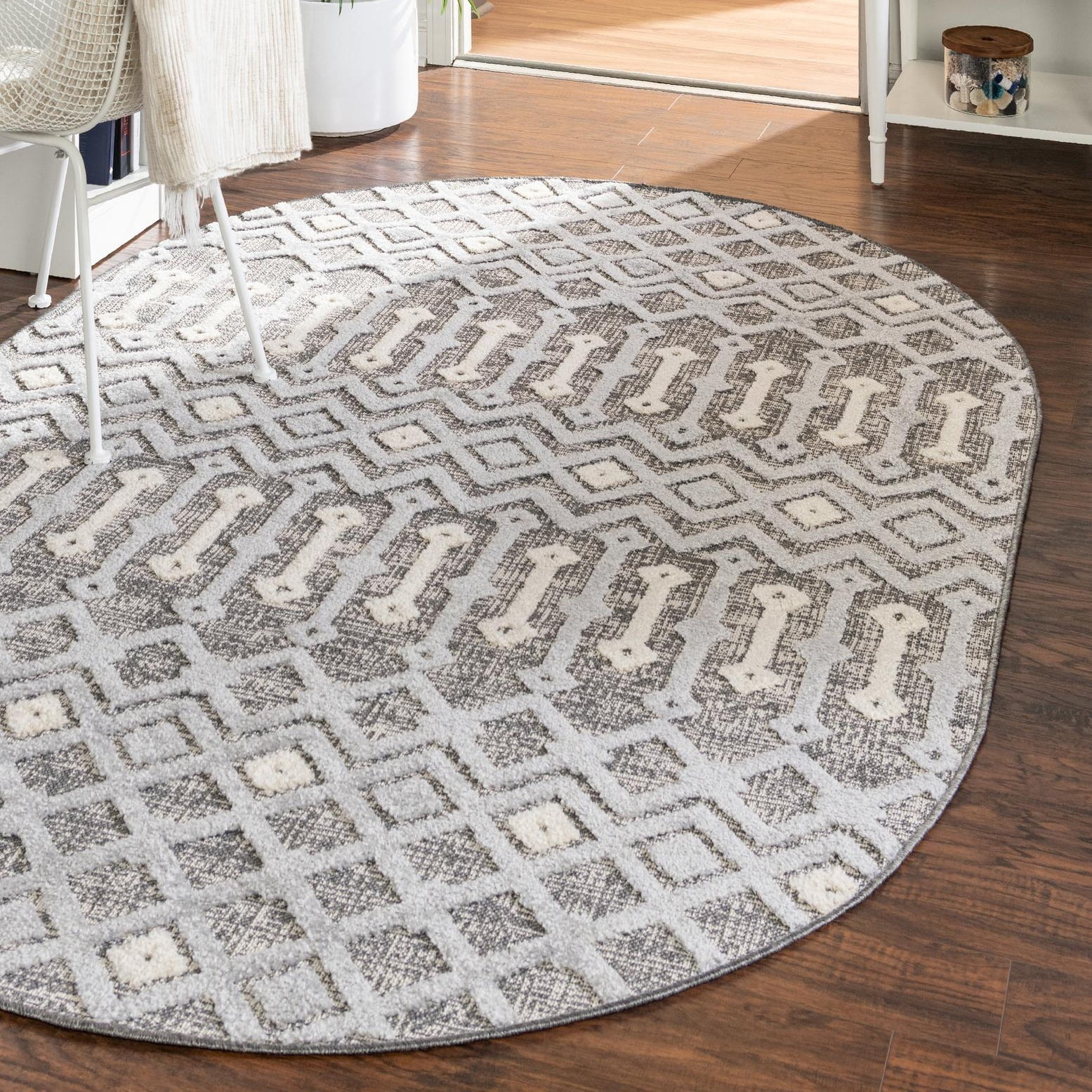 Lenny Rug Unique Loom Arlo Collection Area Rug - Lenny (4' x 6' Oval Gray/Ivory ...
