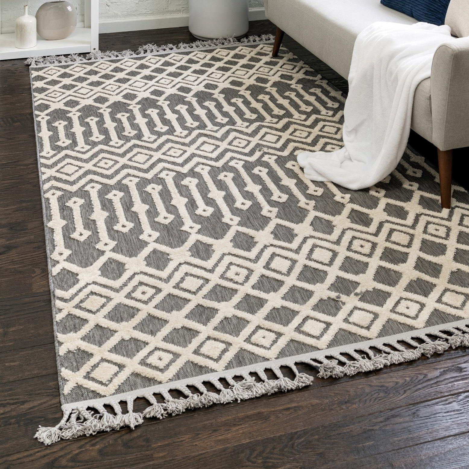 Charcoal Gray Geometric Braided Synthetic 9' x 12' Area Rug