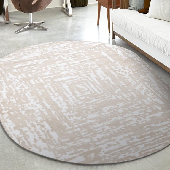 Unique Loom Hermitage Collection Area Rug - Armor (4' x 6' Oval White Bone/Beige)