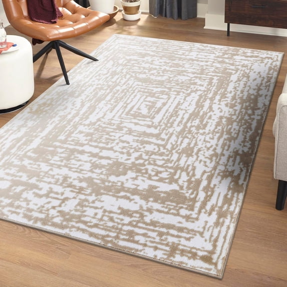 Unique Loom Hermitage Collection Area Rug - Armor (4' x 6' Rectangle White Bone/Beige)