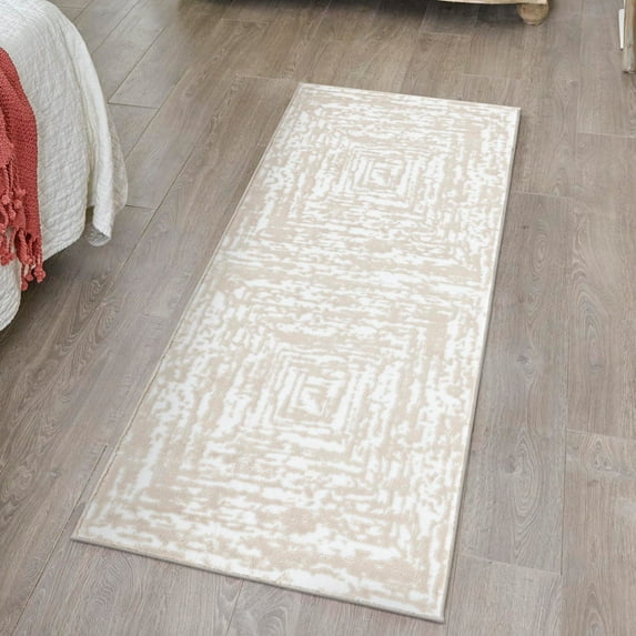 Unique Loom Hermitage Collection Area Rug - Armor (2' x 6' Runner White Bone/Beige)