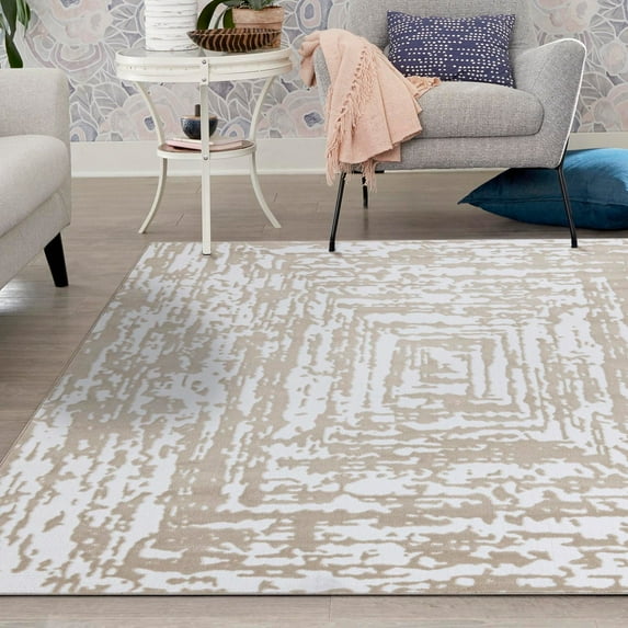 Unique Loom Hermitage Collection Area Rug - Armor (3' 3" Square White Bone/Beige)