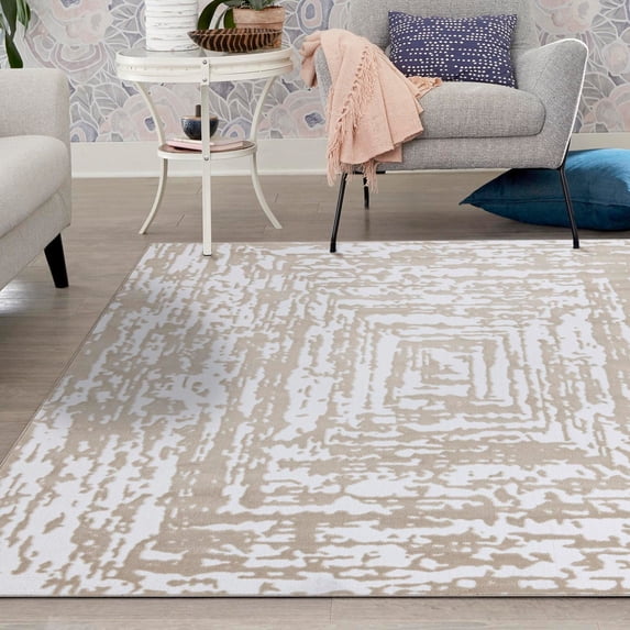 Unique Loom Hermitage Collection Area Rug - Armor (6' Square White Bone/Beige)