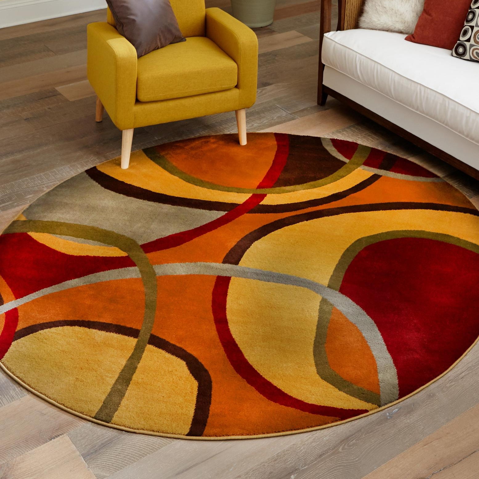 Unique Loom Cafe Collection Area Rug - Arpeggio (7' Round Multi/Brown ...