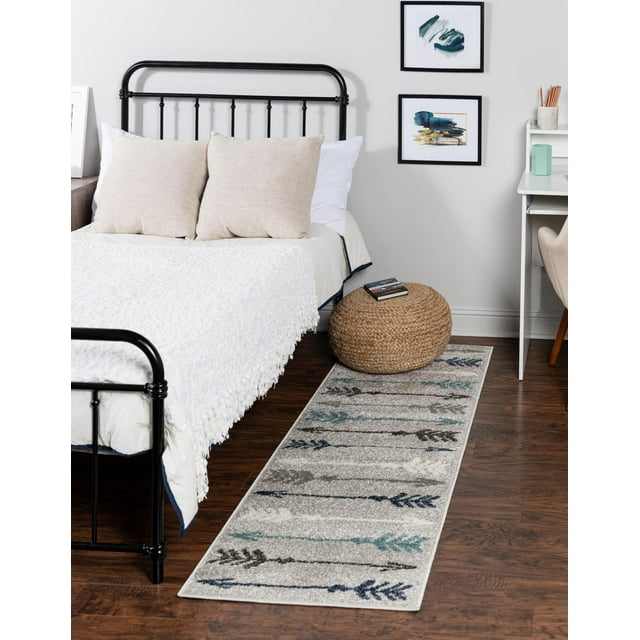 Unique Loom Arrow Autumn Rug Light Gray 2' 0" x 6' 1" Runner Geometric Perfect For Bathroom