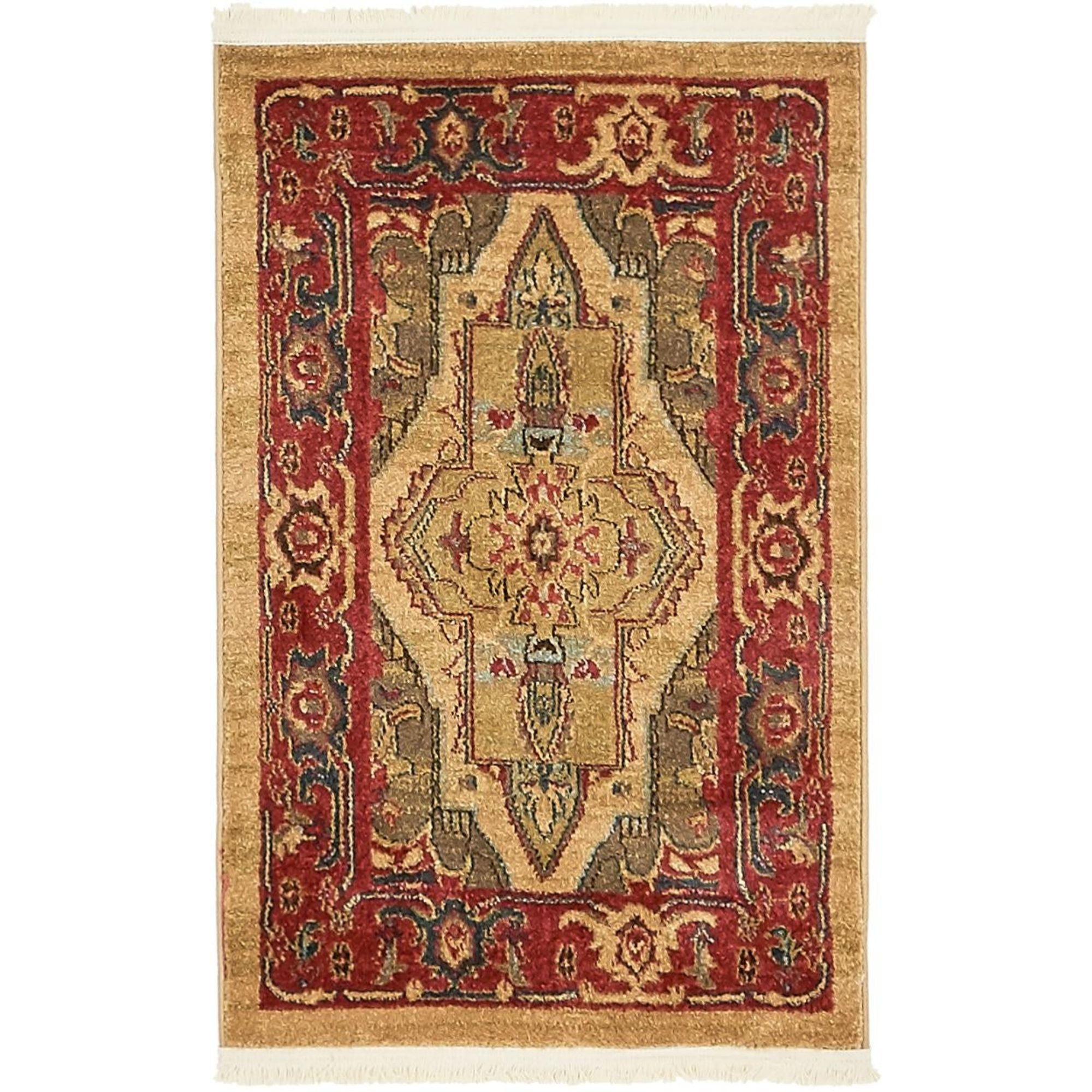 Sahand Persian Charm Easy-Care Rectangular Rug in Tan and Light Blue