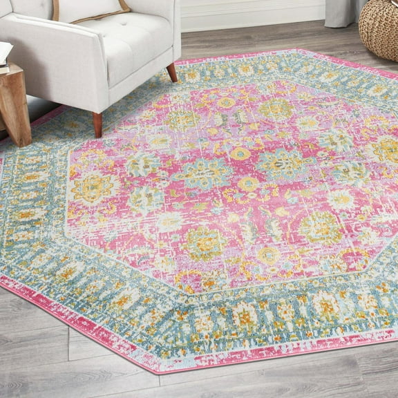 Unique Loom Paragon Collection Area Rug - Artemis (8' 2" Octagon Pink/Ivory)