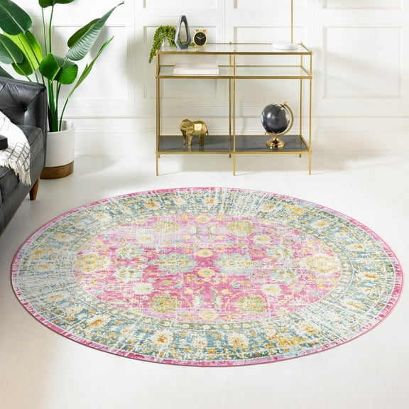 Unique Loom Paragon Collection Area Rug - Artemis (8' 2" Round Pink/Ivory)