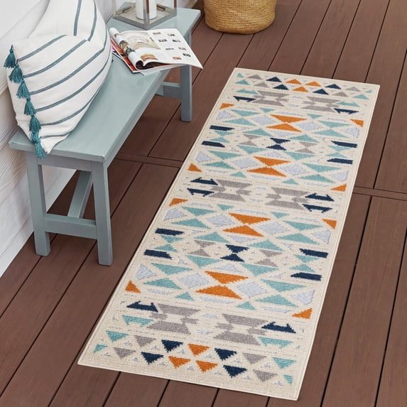 Unique Loom Aruba Outdoor Collection Area Rug - Bubali (2' x 8' Runner Gray/Ivory)
