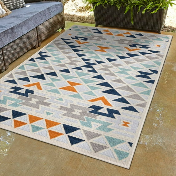 Unique Loom Aruba Outdoor Collection Area Rug - Bubali (7' 10" x 10' Rectangle Gray/Ivory)