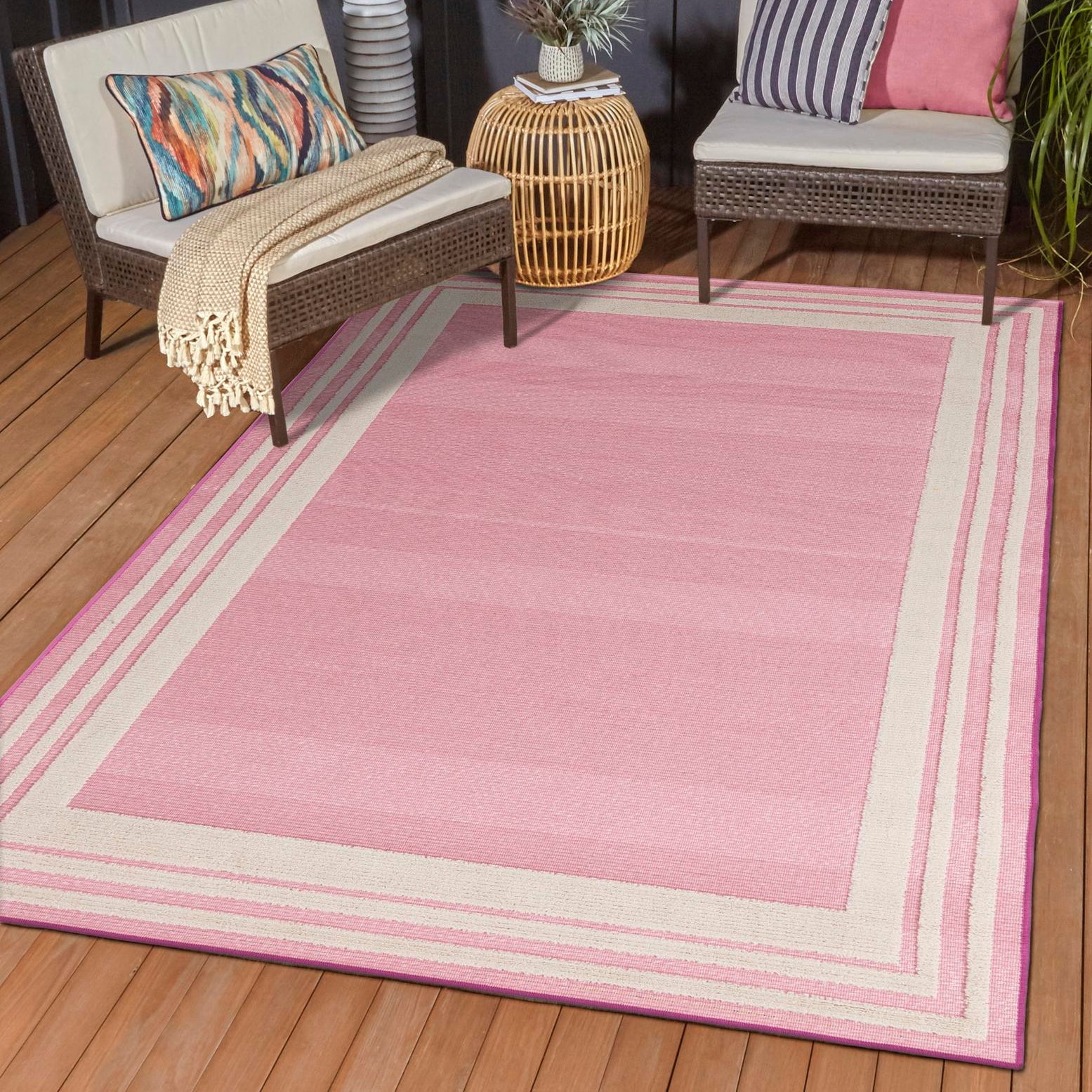Unique Loom Aruba Outdoor Collection Area Rug - Tanki (7' 10" x 10' Rectangle Pink/Ivory)