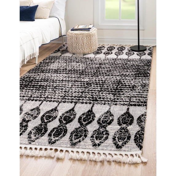 Unique Loom Asheville Cherokee Rug Black/Ivory 4' 1" x 6' 1" Rectangle Textured Geometric Bohemian Perfect For Living Room Bed Room Dining Room Office