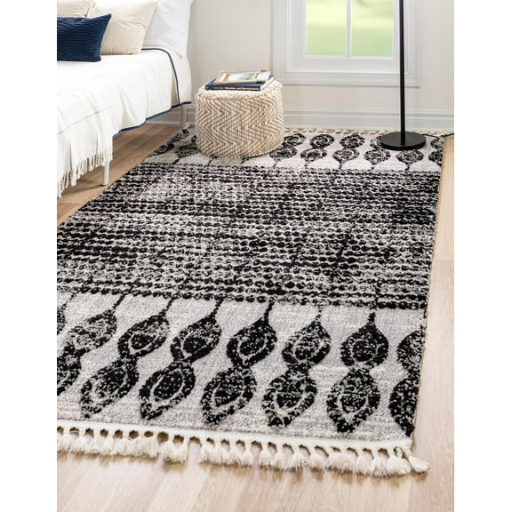 Unique Loom Asheville Cherokee Rug Black/Ivory 4' 1" x 6' 1" Rectangle Textured Geometric Bohemian Perfect For Living Room Bed Room Dining Room Office