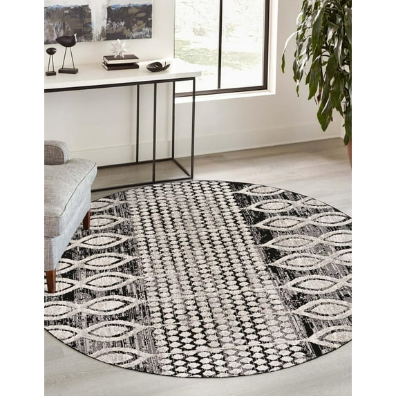 Unique Loom Cherokee Collection Area Rug - Asheville (7' Round Charcoal/Ivory)