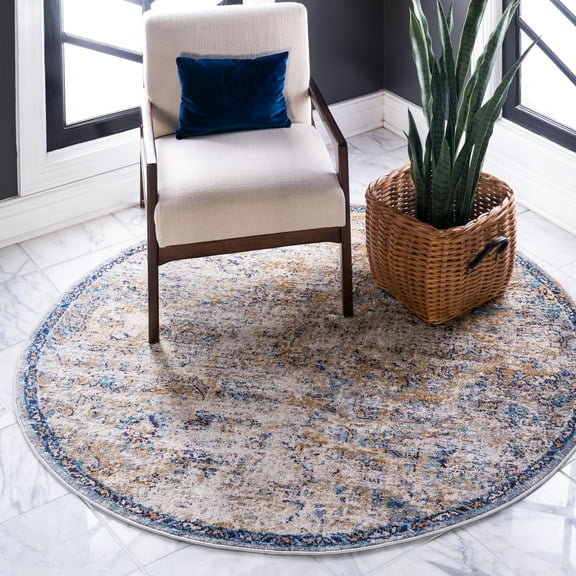 Unique Loom Augustus Collection Area Rug - Assisi (5' Round Light Blue/Tan)