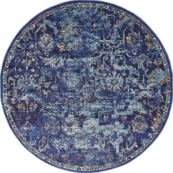 Unique Loom Assisi Augustus Rug Navy Blue/Black 5' Round Floral Bohemian Perfect For Dining Room Entryway Bed Room