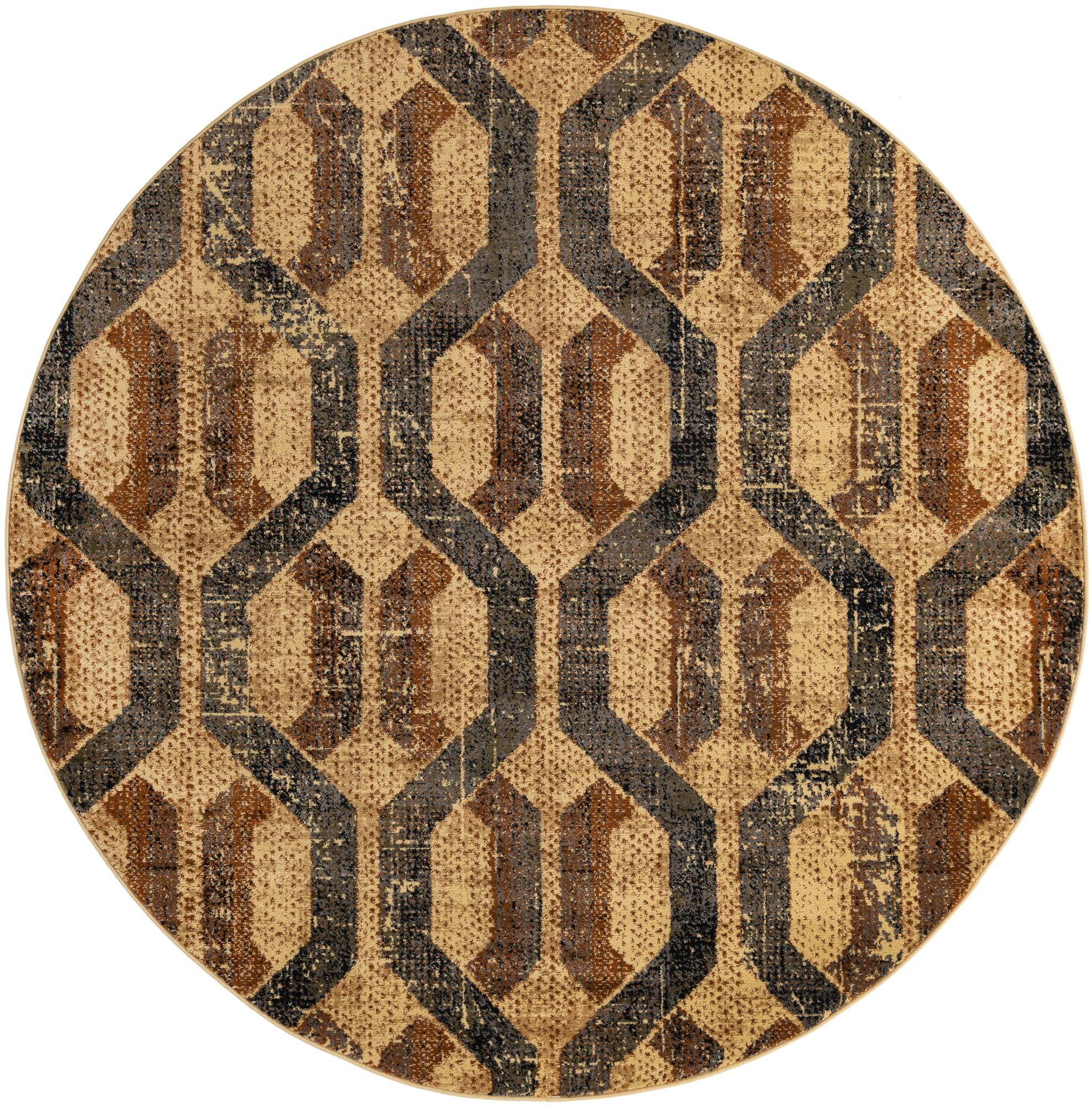 Saturn Beige Cream and Black Round Geometric Rug