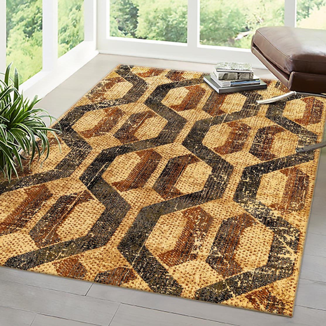 Beige Cream Geometric 8' x 10' Synthetic Braided Area Rug