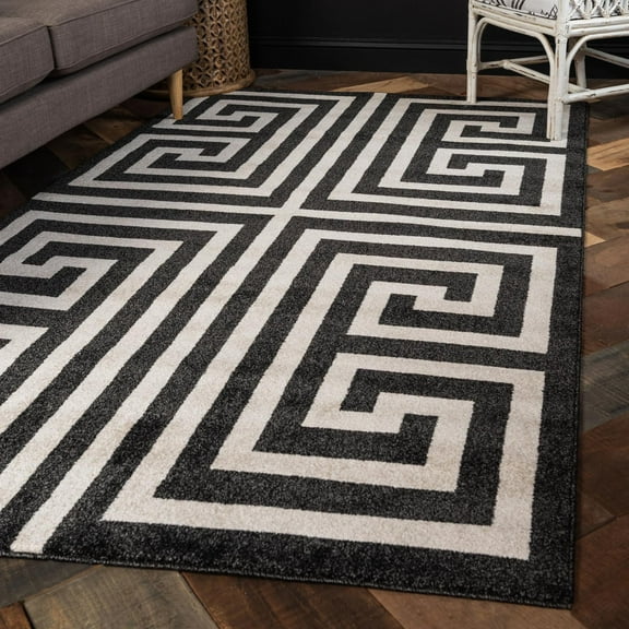 Unique Loom Athens Collection Area Rug - Greek Key (3' 3" x 5' 3" Rectangle Black/Beige)