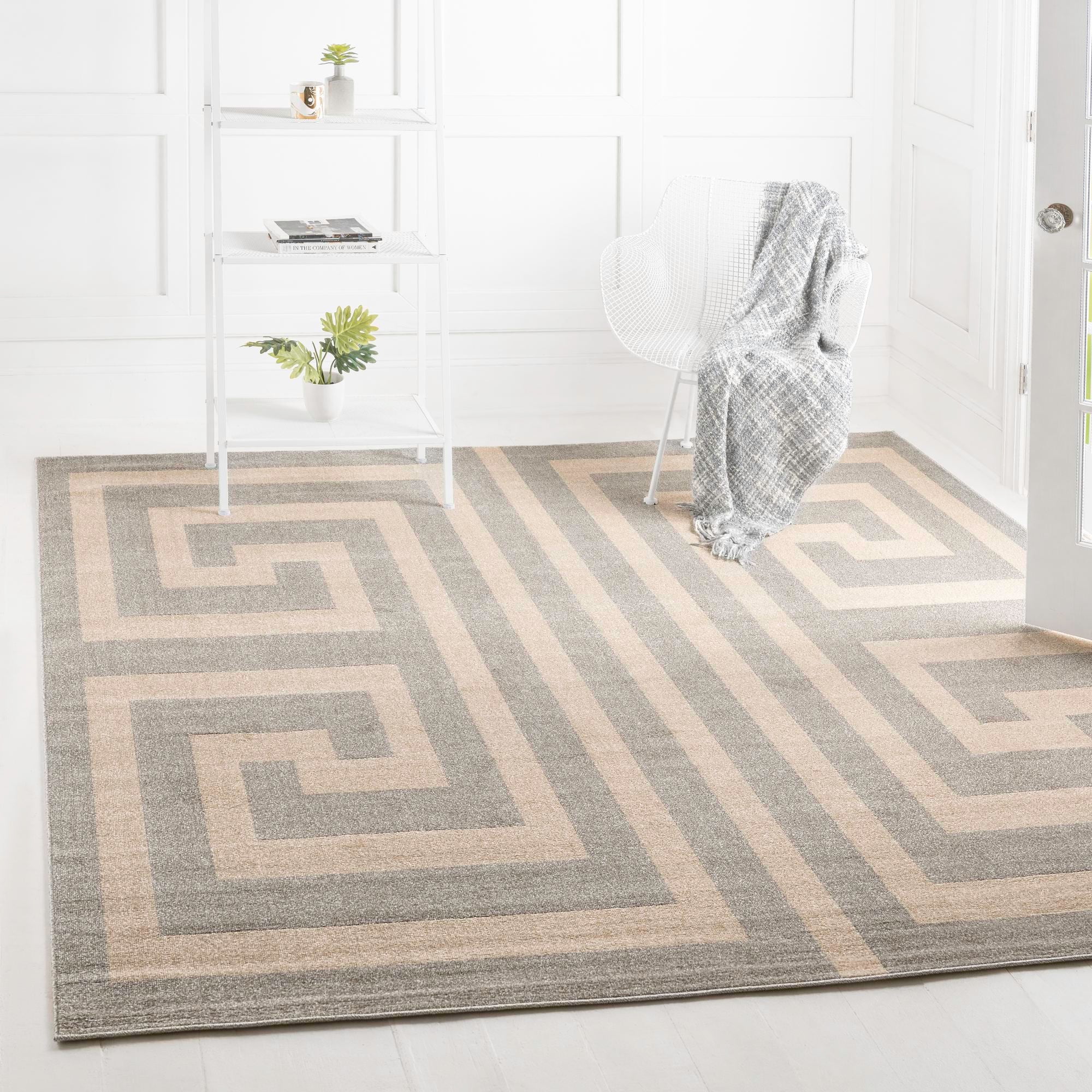 Unique Loom Athens Collection Area Rug - Greek Key (8' Square Gray ...