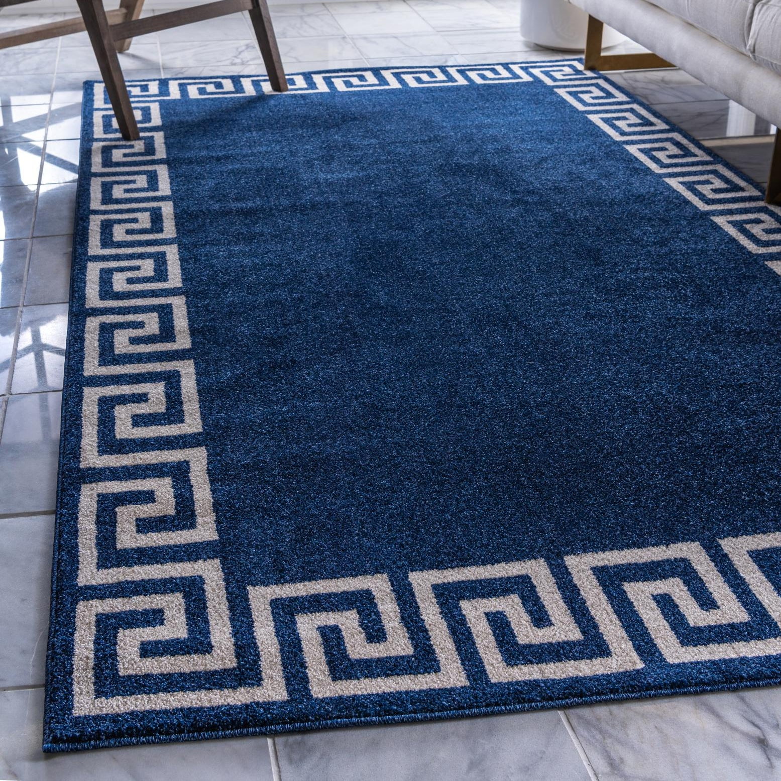 Navy Geometric Synthetic 6' x 9' Area Rug