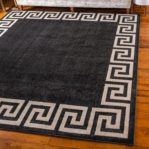 Unique Loom Athens Collection Area Rug - Modern (7' 10" Square Charcoal/Black)