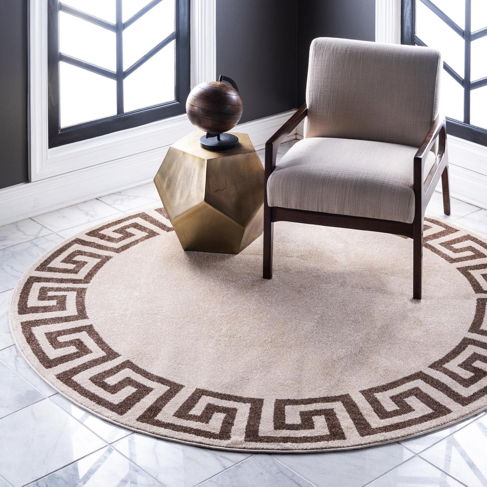 Unique Loom Athens Collection Area Rug - Modern (8' Round Beige and ...