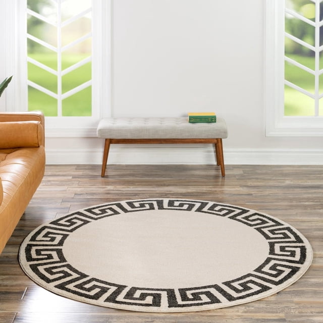 Unique Loom Athens Collection Area Rug - Modern (8' Round Beige and ...