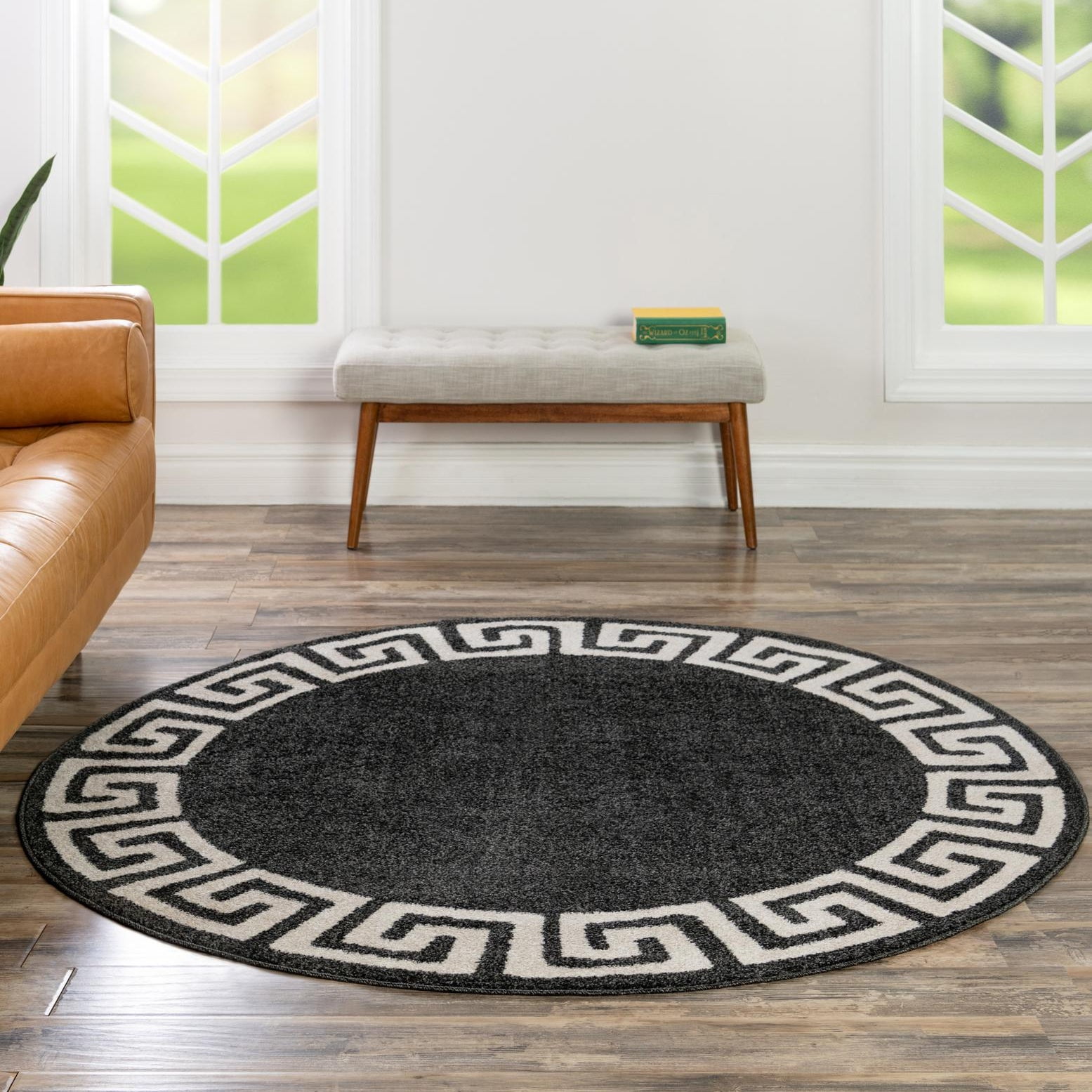 Unique Loom Athens Collection Area Rug - Modern (8' Round Charcoal ...
