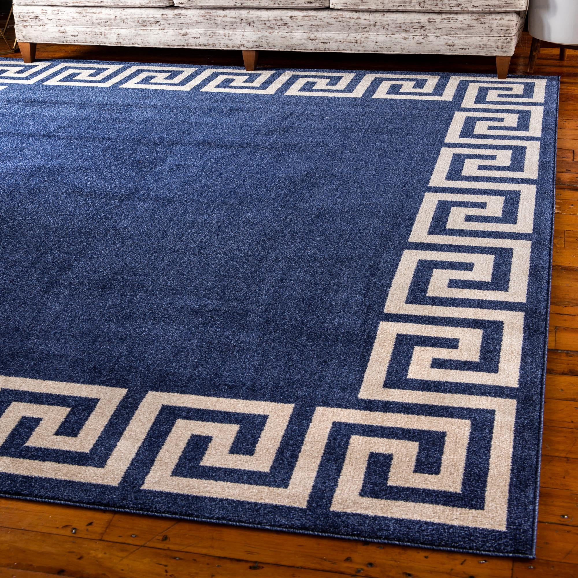 Unique Loom Athens Collection Area Rug - Modern (8' Square Navy Blue/Beige)