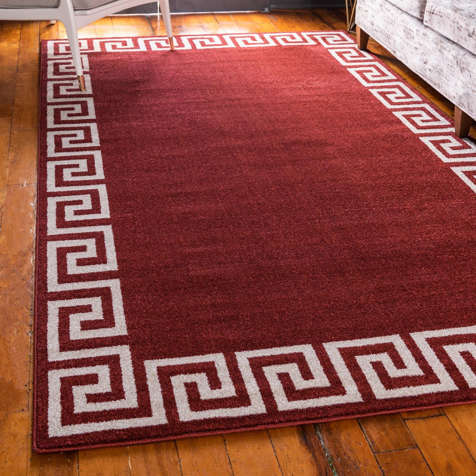 Burgundy and Beige Geometric 9' x 12' Synthetic Area Rug