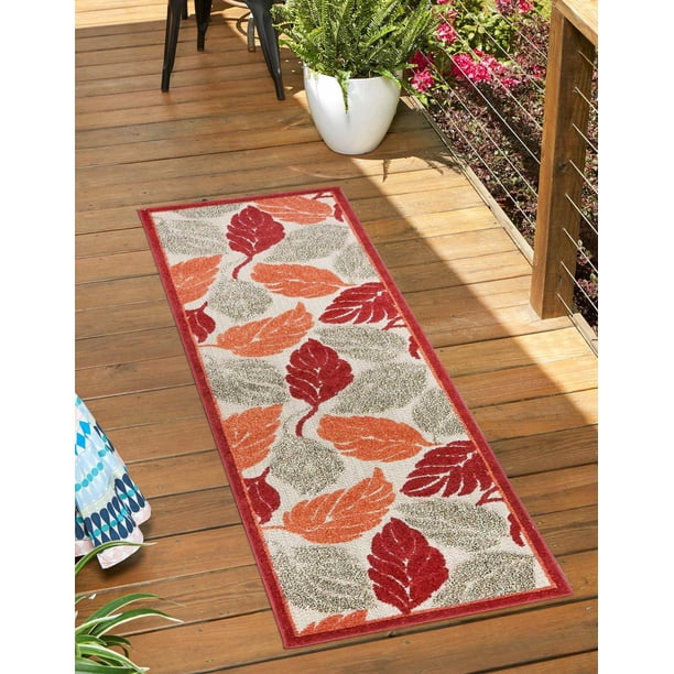 Unique Loom Augusta Indoor/Outdoor Botanical Rug Terracotta/Red 2' x 6