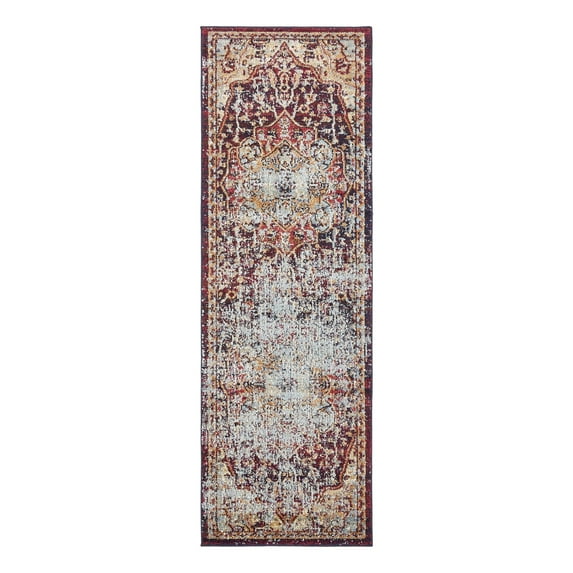 Unique Loom Augustus Collection Area Rug - Turin (2' 2" x 6' 9" Runner Rust Red/Blue)